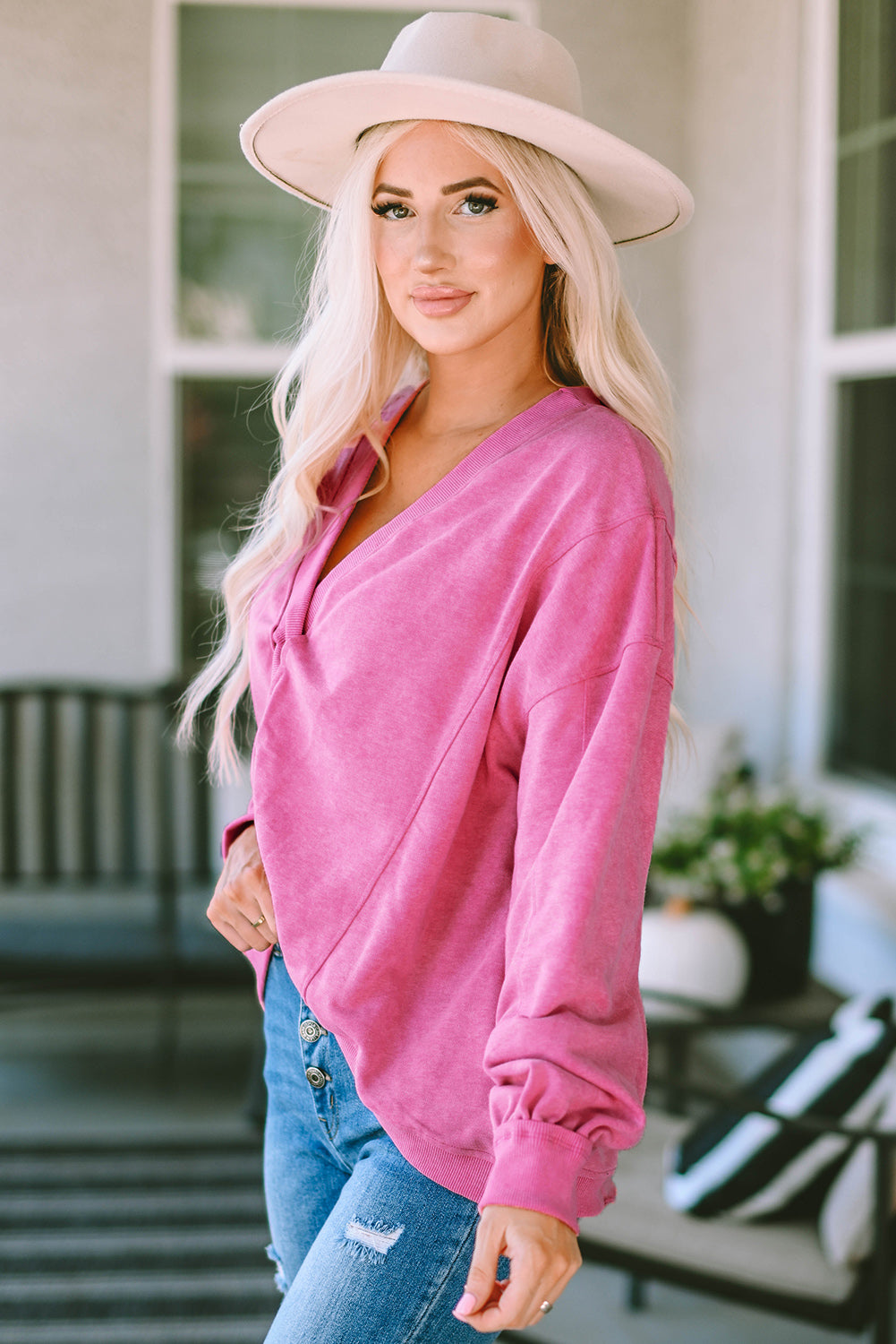 Rose Exposed Seam Twist Open Back Oversized Sweatshirt - Premium Tops from Momma Done Gone Crafty- Just $36.99! Shop now at Momma Done Gone Crafty
