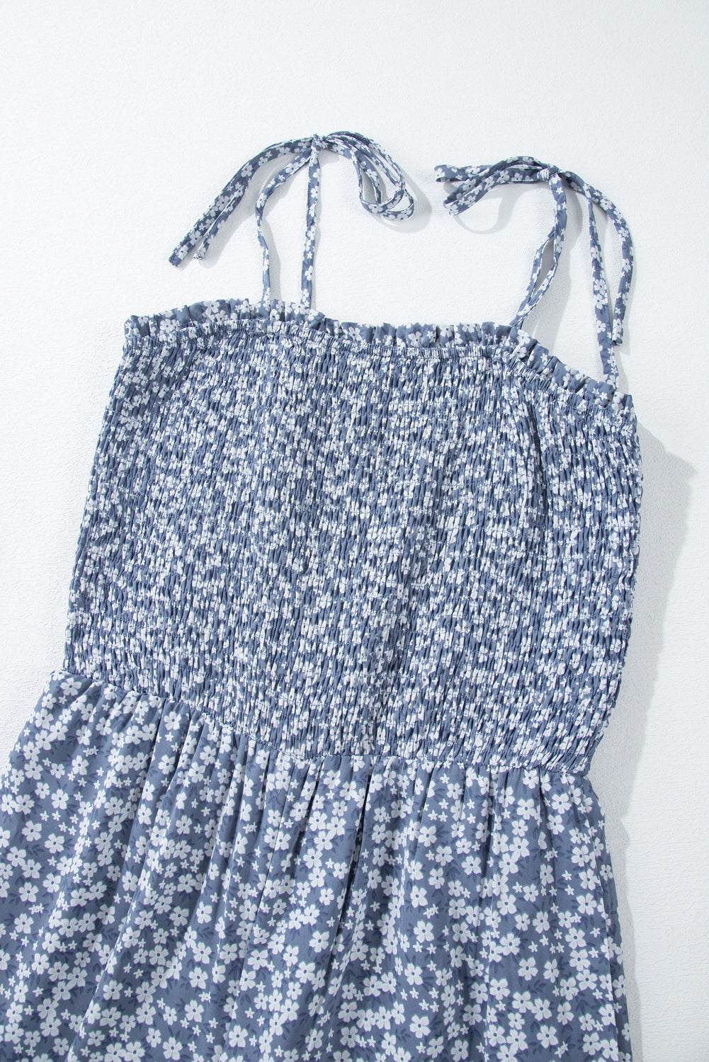 Dusk Blue Thin Straps Smocked Bodice Wide Leg Floral Jumpsuit - Premium Bottoms/Jumpsuits & Rompers from Momma Done Gone Crafty- Just $32.13! Shop now at Momma Done Gone Crafty