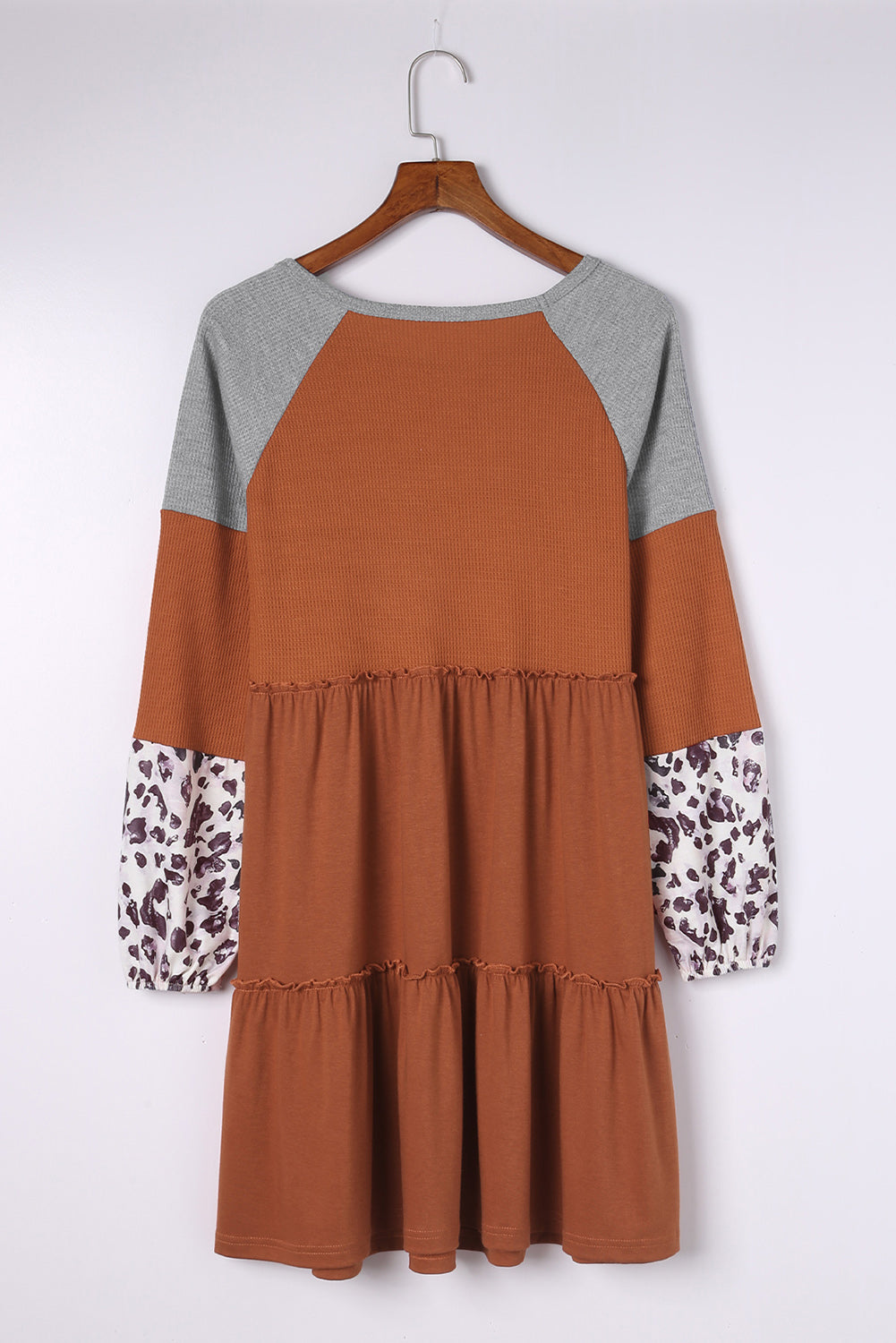 Brown Waffle Knit Leopard Patchwork Long Sleeve Dress - Premium Dresses/Mini Dresses from Momma Done Gone Crafty- Just $33! Shop now at Momma Done Gone Crafty