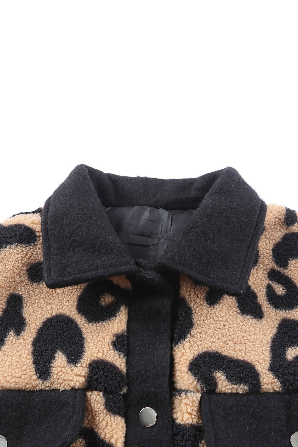 Black Contrast Trimmed Leopard Teddy Shacket - Premium Outerwear from Momma Done Gone Crafty- Just $61.50! Shop now at Momma Done Gone Crafty