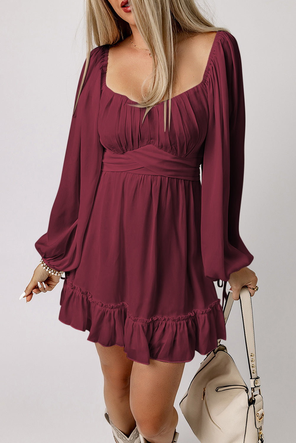 Fiery Red Plain Ruffled High Waist Square Neck Mini Dress - Premium Dresses/Mini Dresses from Momma Done Gone Crafty- Just $35.34! Shop now at Momma Done Gone Crafty