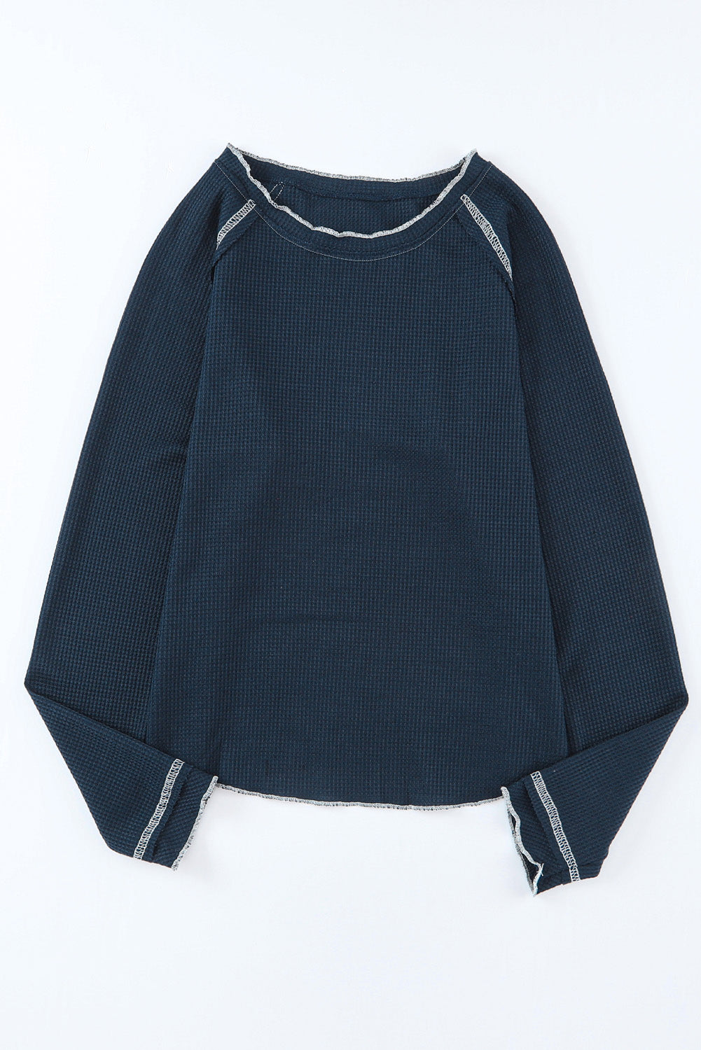 Blue Textured Round Neck Long Sleeve Top - Premium Tops from Momma Done Gone Crafty- Just $13.20! Shop now at Momma Done Gone Crafty