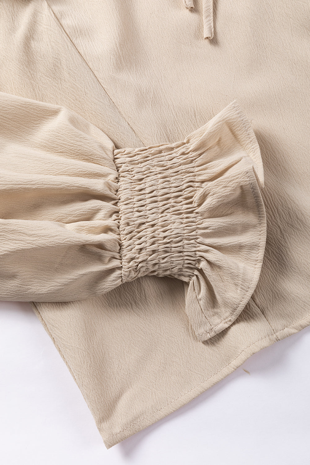 Khaki Ruffled Lace up Bubble Sleeve Blouse - Premium Tops from Momma Done Gone Crafty- Just $45.18! Shop now at Momma Done Gone Crafty
