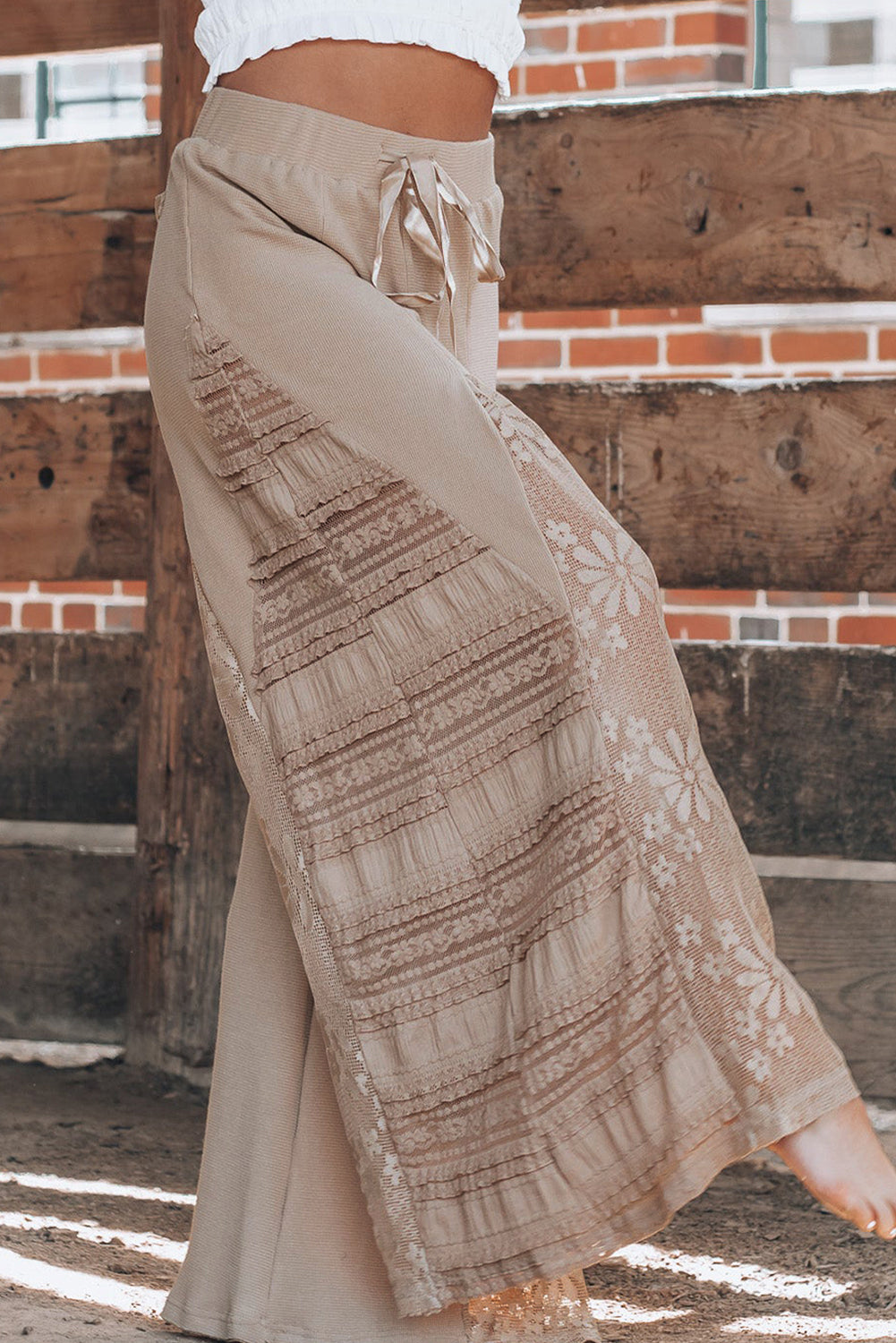 Smoke Gray Boho Lace Patchwork Wide Leg High Waist Pants - Premium Bottoms/Pants & Culotte from Momma Done Gone Crafty- Just $32.55! Shop now at Momma Done Gone Crafty