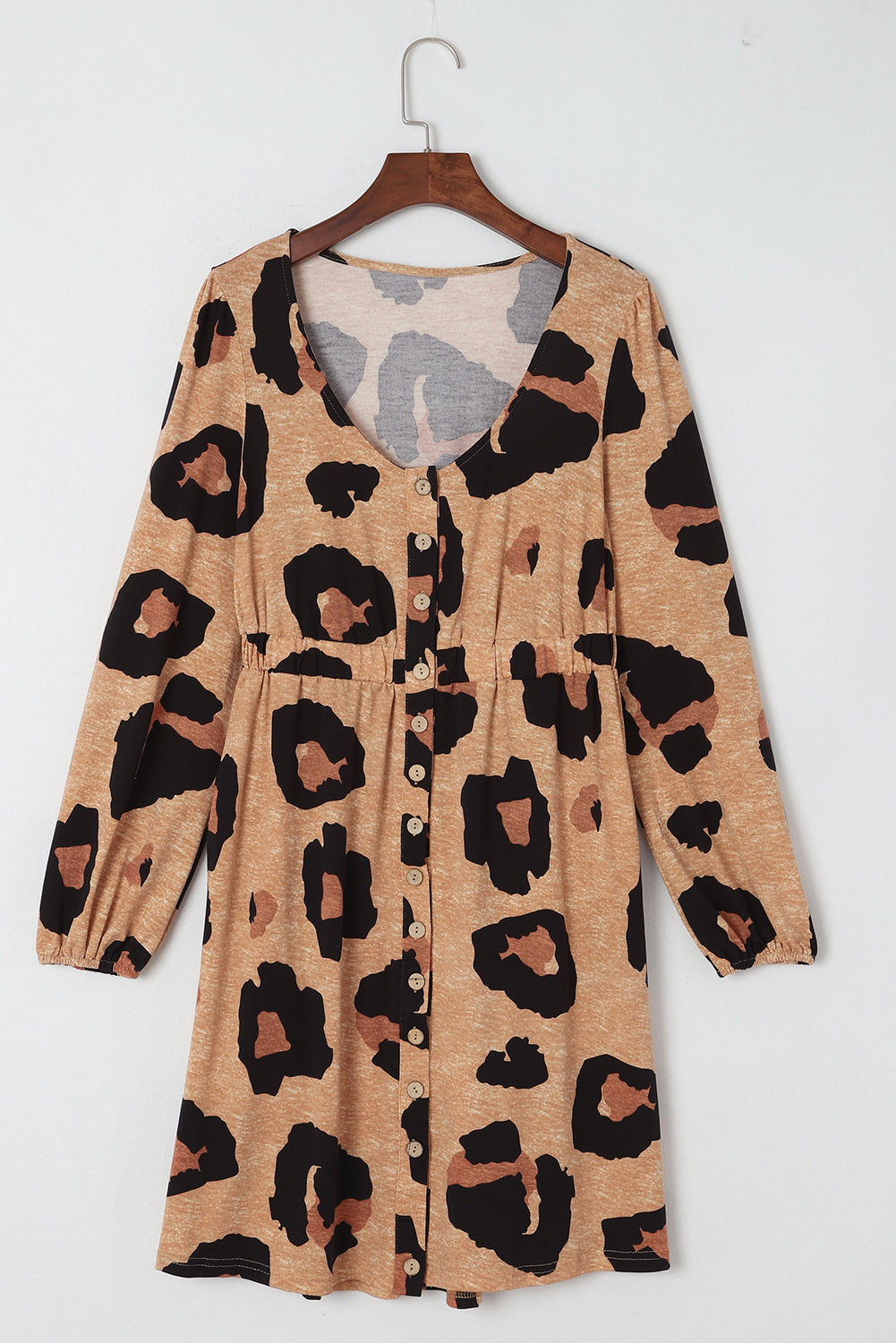 Leopard Print Button Front Bubble Sleeve Loose Knit Dress - Premium Dresses from Momma Done Gone Crafty- Just $40.80! Shop now at Momma Done Gone Crafty