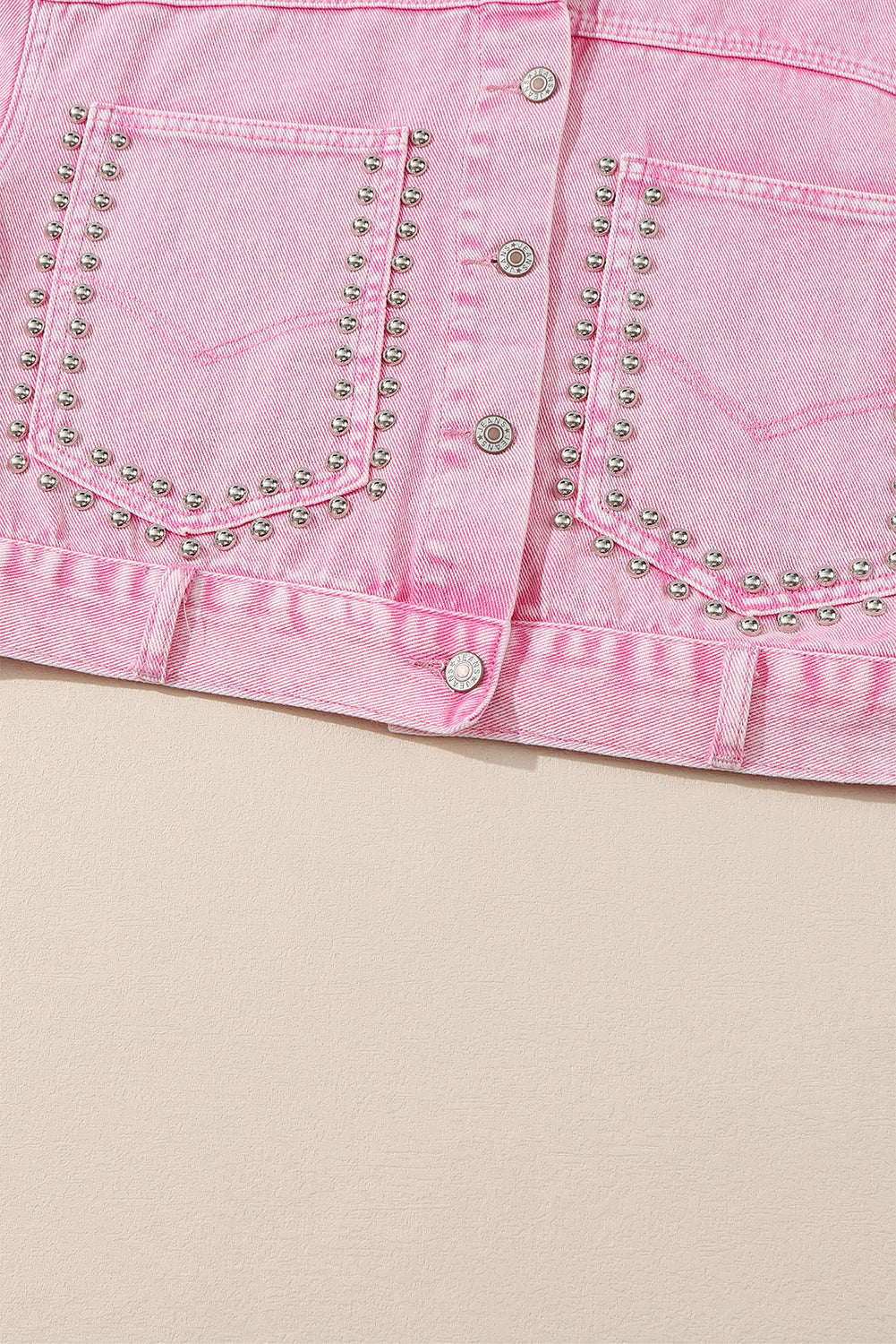 Pink Rivet Studded Pocketed Denim Jacket - Premium Outerwear from Momma Done Gone Crafty- Just $65.99! Shop now at Momma Done Gone Crafty