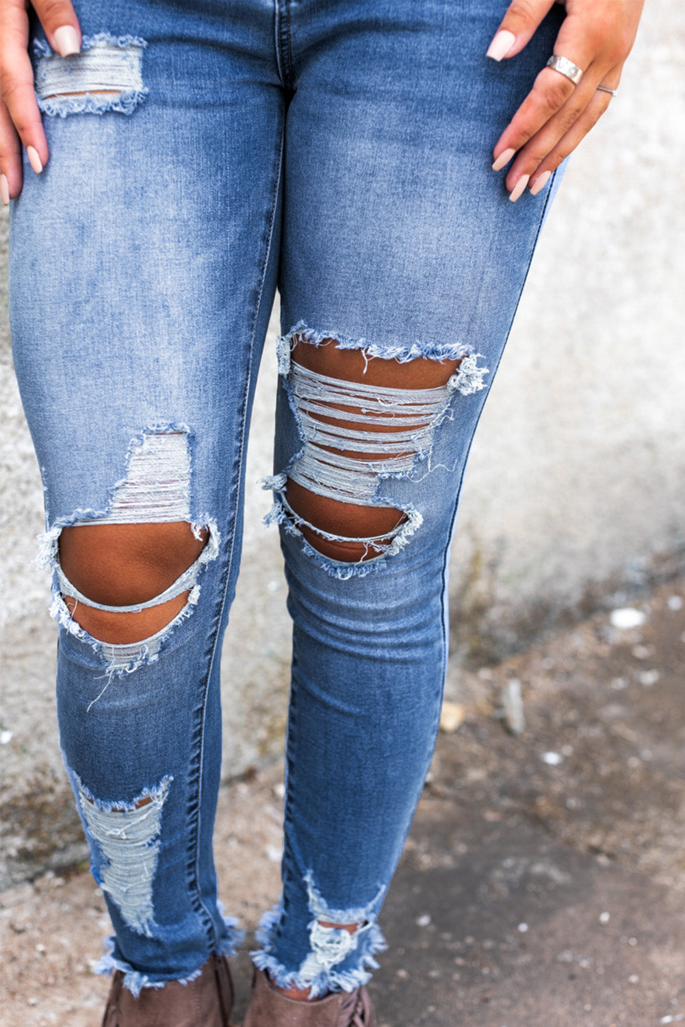 Sky Blue High Waist Distressed Skinny Jeans - Premium Bottoms from Momma Done Gone Crafty- Just $60.00! Shop now at Momma Done Gone Crafty