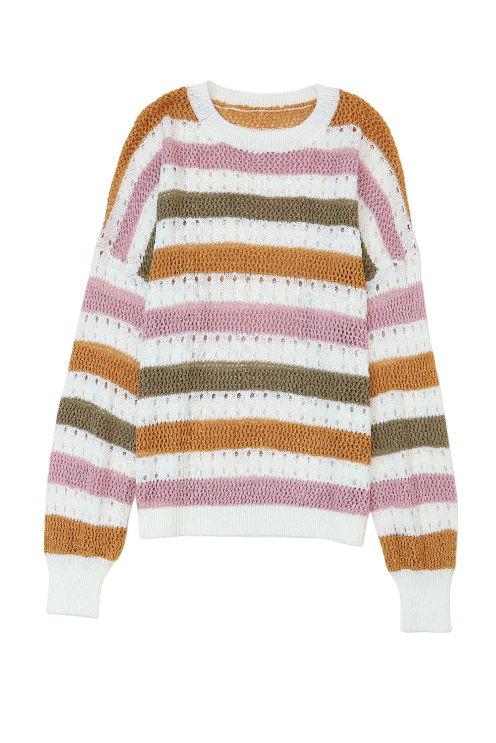 Multicolor Striped Hollowed Knitted Loose Sweater - Premium Tops from Momma Done Gone Crafty- Just $35.40! Shop now at Momma Done Gone Crafty