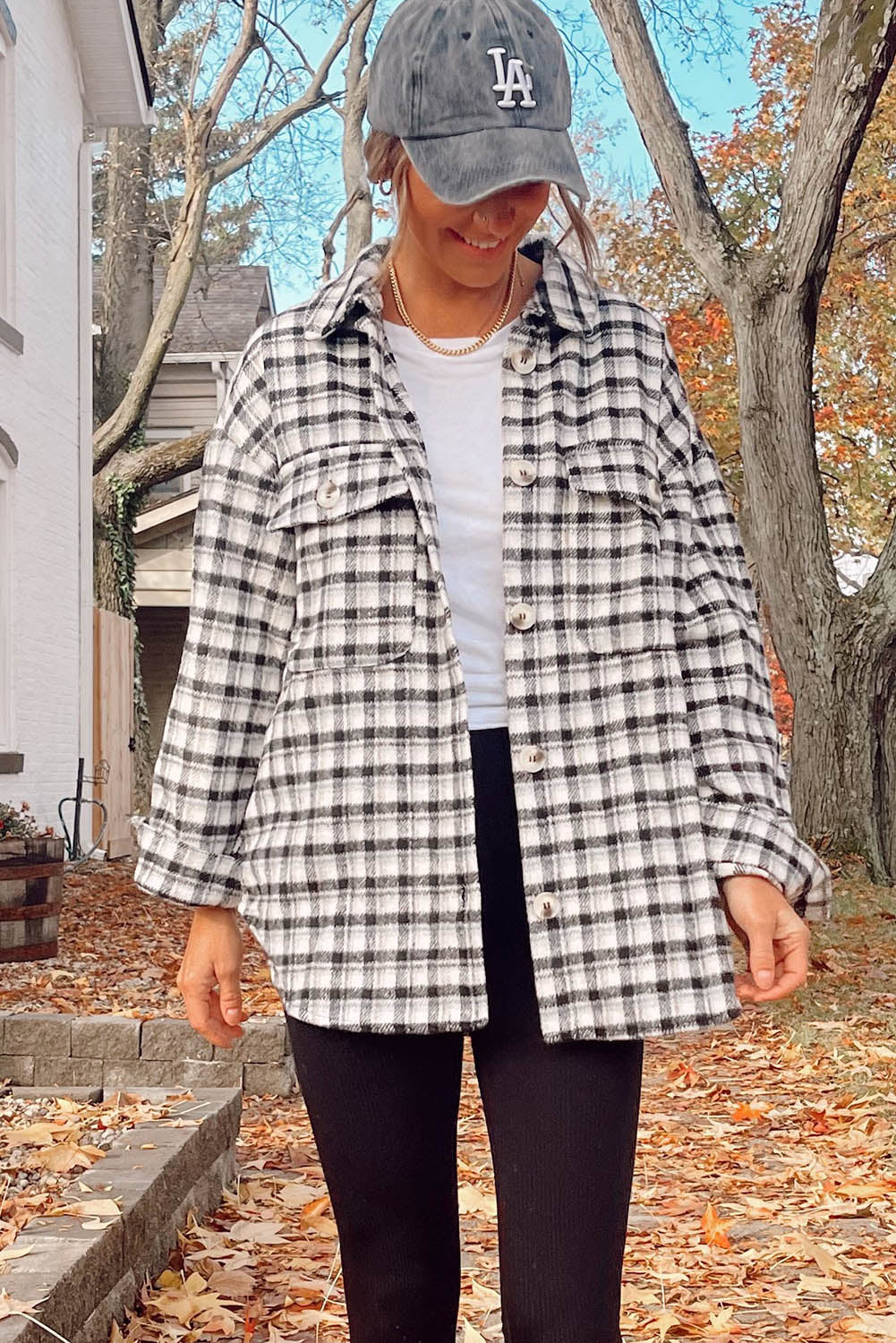Black Plaid Print Chest Pockets Buttoned Tunic Shacket - Premium Outerwear from Momma Done Gone Crafty- Just $40.00! Shop now at Momma Done Gone Crafty