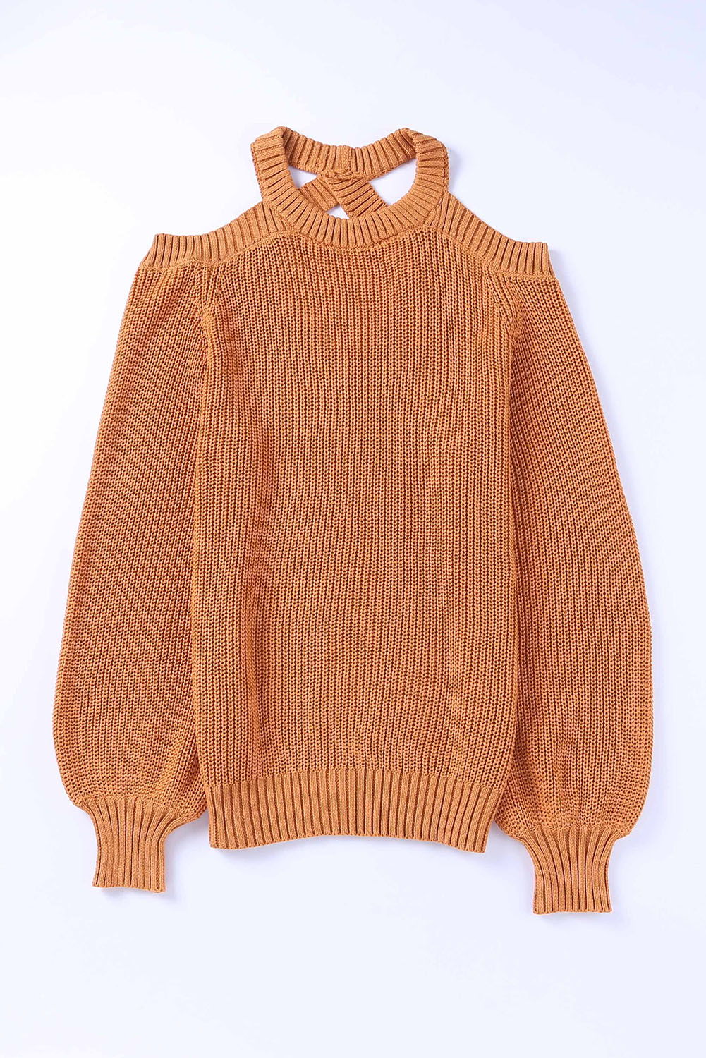 Brown Crew Neck Cold Shoulder Hollow-out Back Sweater - Premium Tops from Momma Done Gone Crafty- Just $58.80! Shop now at Momma Done Gone Crafty
