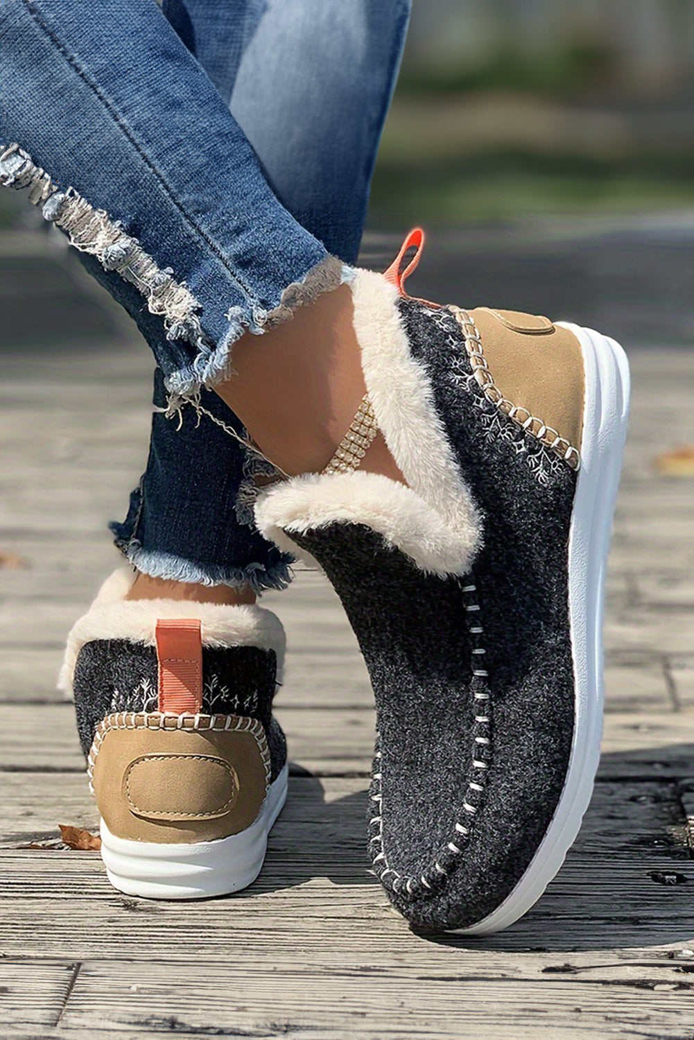 Carbon Grey Suede Stitching Patchwork Plush Lined Anklet Boots - Premium Shoes & Bags/Boots from Momma Done Gone Crafty- Just $36.99! Shop now at Momma Done Gone Crafty