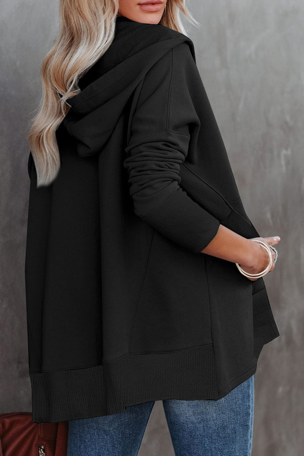 Black Batwing Sleeve Pocketed Henley Hoodie - Premium Tops from Momma Done Gone Crafty- Just $38.40! Shop now at Momma Done Gone Crafty
