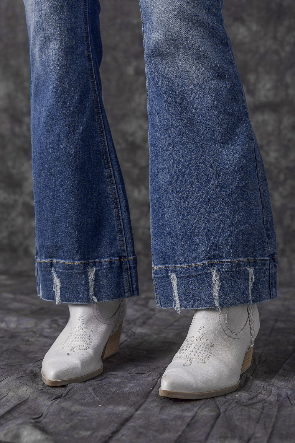 Sky Blue Slight Distressed Medium Wash Flare Jeans - Premium Bottoms from Momma Done Gone Crafty- Just $69.30! Shop now at Momma Done Gone Crafty