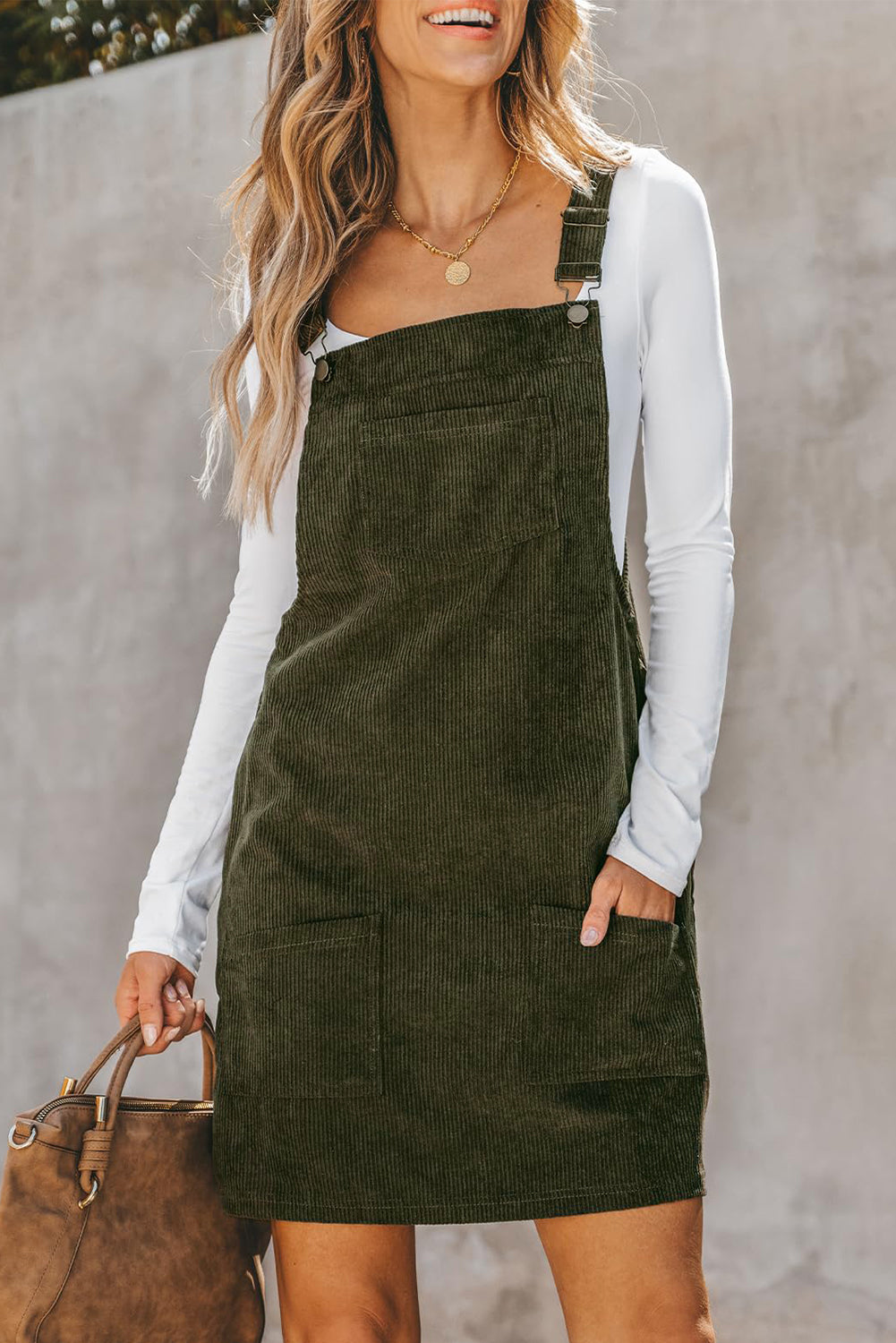 Vineyard Green Solid Front Pockets Sleeveless Corduroy Overall Dress - Premium Dresses/Mini Dresses from Ashes 2 Wildflowers Boutique, LLC- Just $20.43! Shop now at Ashes 2 Wildflowers Boutique, LLC