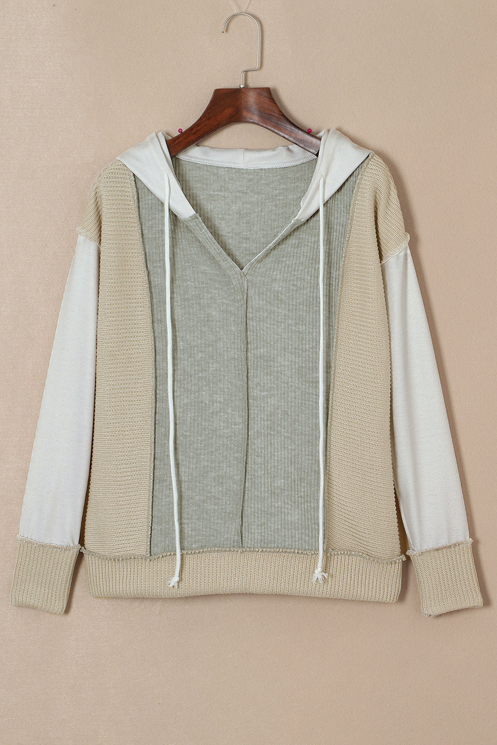 Gray Long Sleeve Textured Knit Patchwork Hoodie - Premium Tops from Momma Done Gone Crafty- Just $32.99! Shop now at Momma Done Gone Crafty