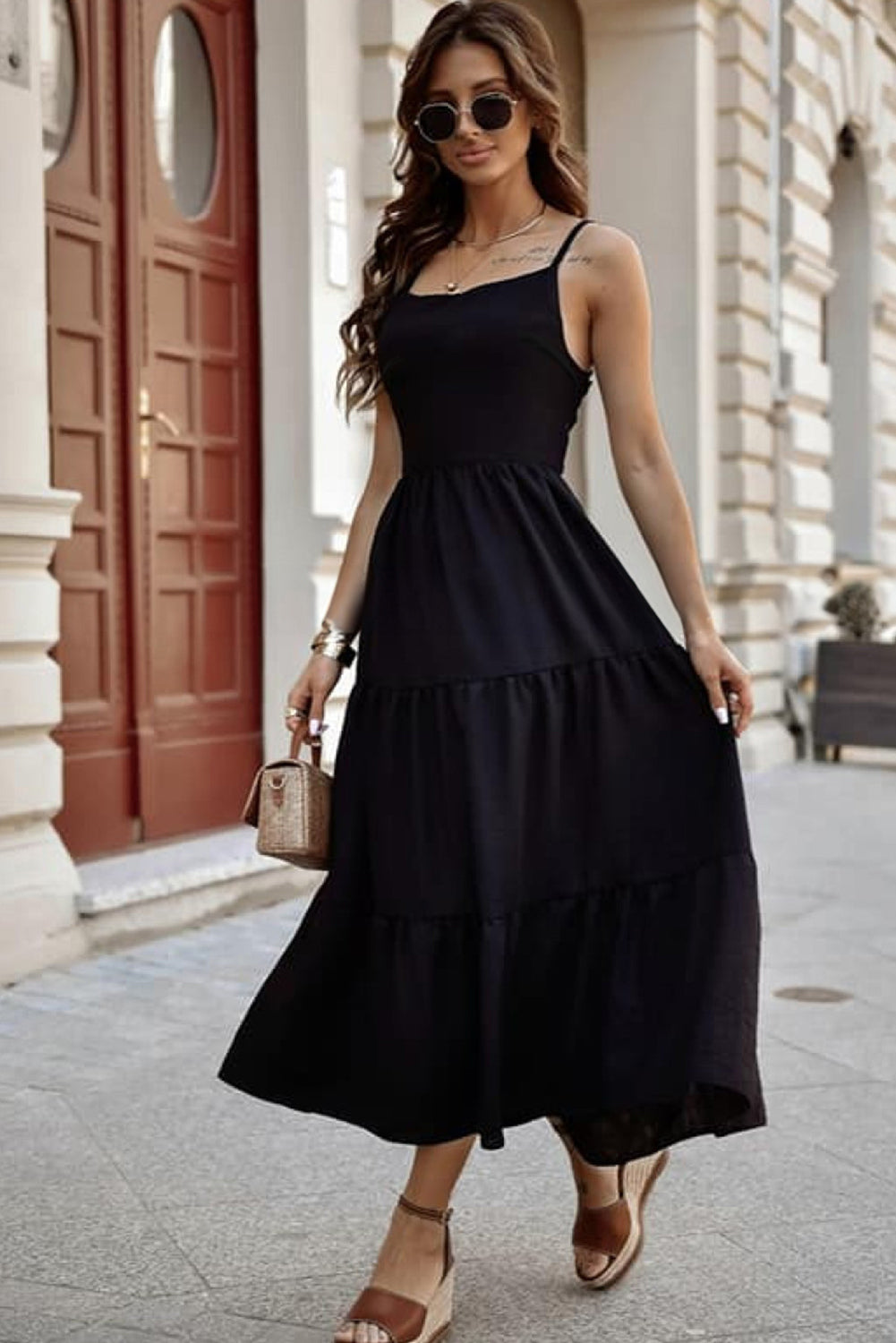 Black Crossover Backless Bodice Tiered Maxi Dress - Premium Dresses/Maxi Dresses from Momma Done Gone Crafty- Just $30.90! Shop now at Momma Done Gone Crafty