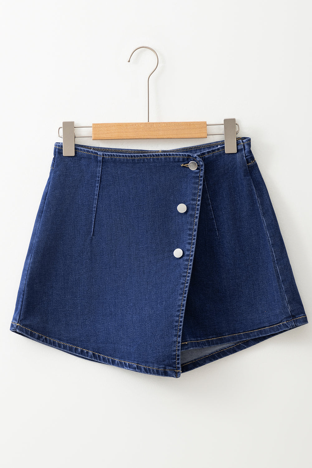 Bluing Asymmetric Wrapped Buttoned High Waist Denim Shorts - Premium Bottoms/Denim Shorts from Ashes 2 Wildflowers Boutique, LLC- Just $38.99! Shop now at Ashes 2 Wildflowers Boutique, LLC