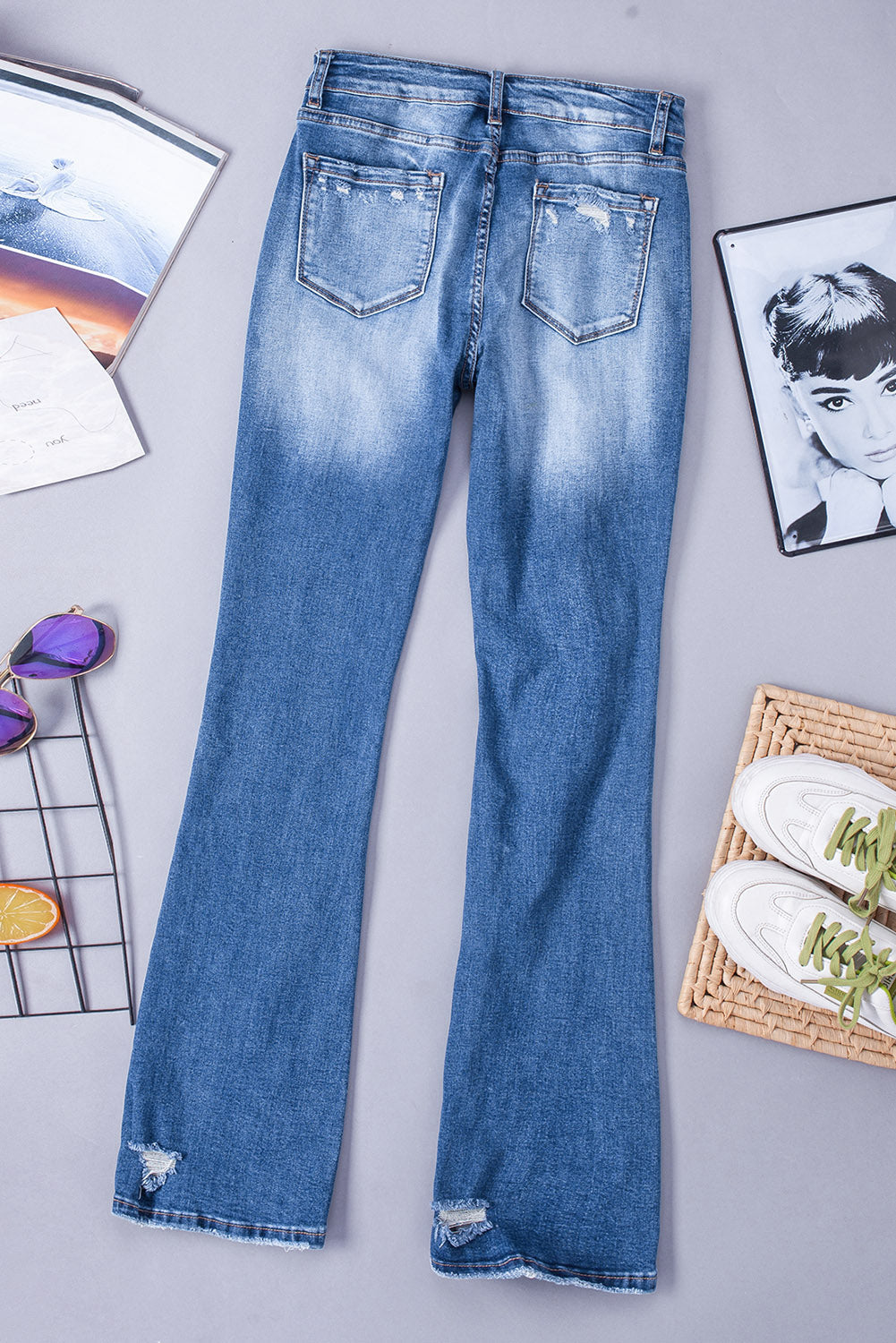 Blue Distressed Flare Jeans - Premium Bottoms from Momma Done Gone Crafty- Just $42.00! Shop now at Momma Done Gone Crafty