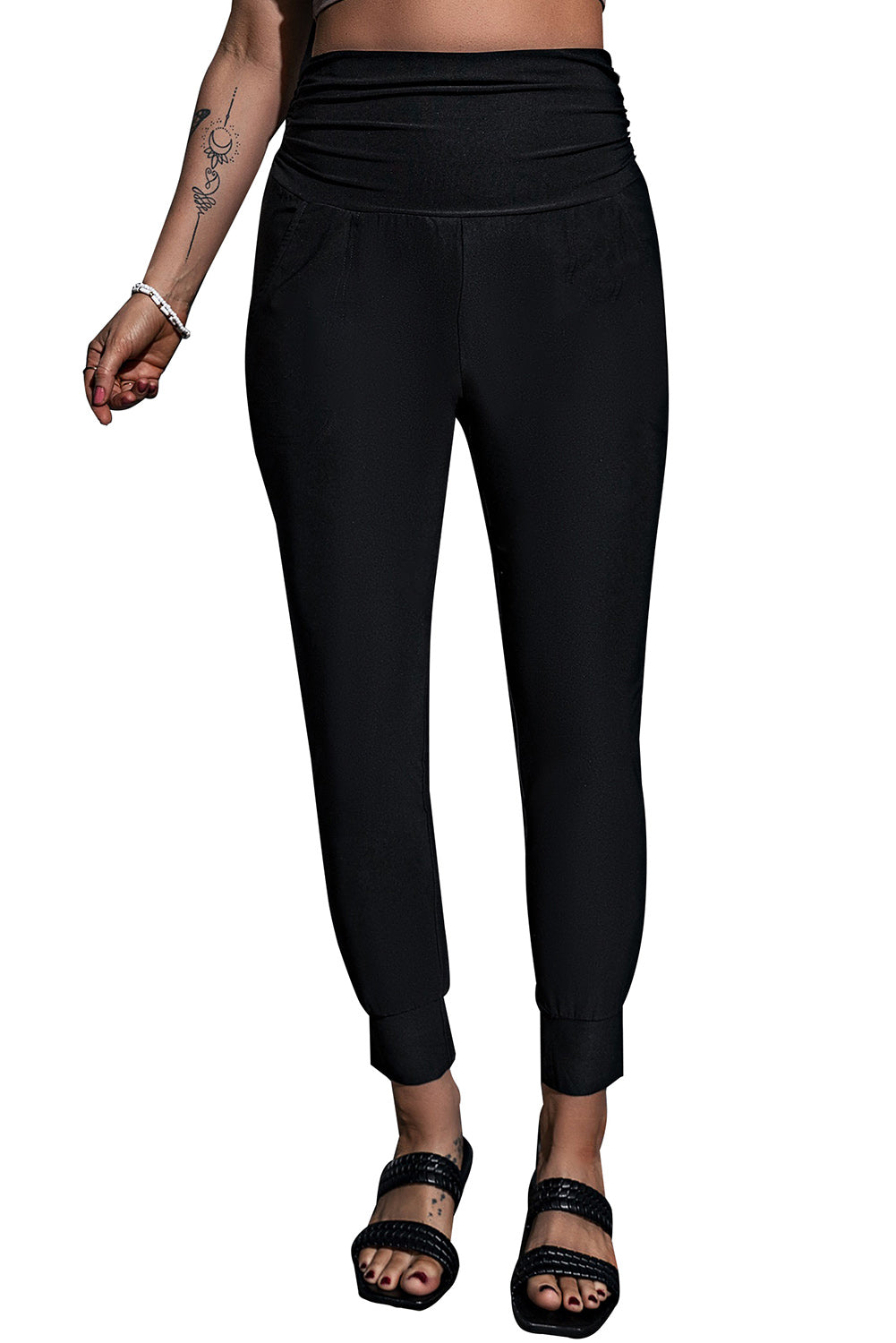 Black High Waist Pleated Pocket Leggings - Premium Bottoms from Momma Done Gone Crafty- Just $30.60! Shop now at Momma Done Gone Crafty