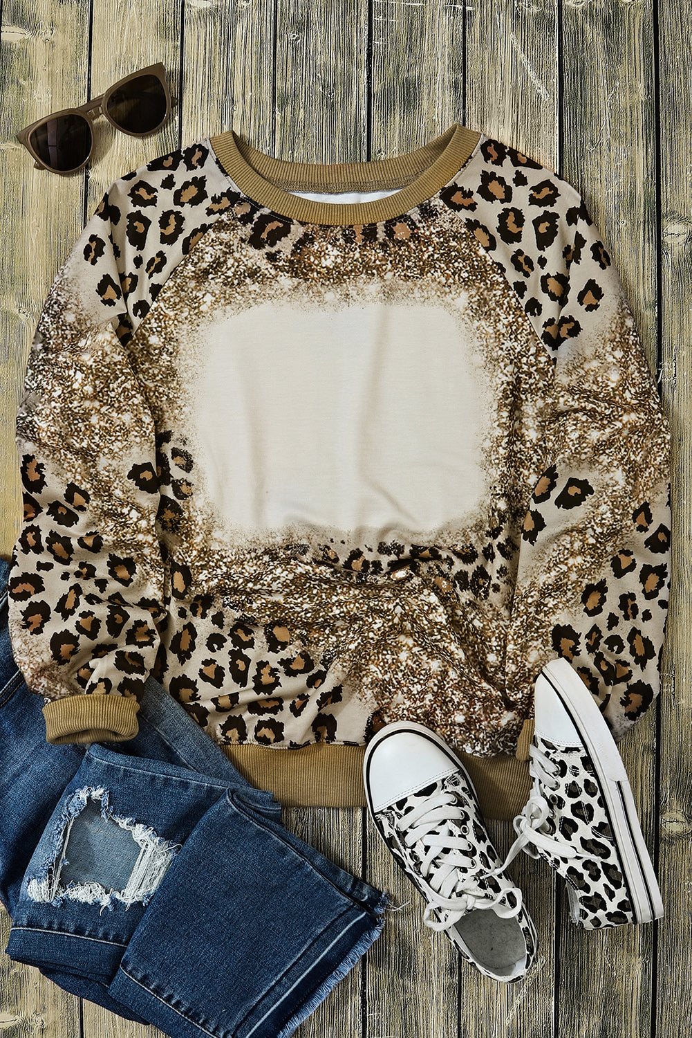 Leopard Print Bleached Long Sleeve Top - Premium Tops from Momma Done Gone Crafty- Just $34.60! Shop now at Momma Done Gone Crafty