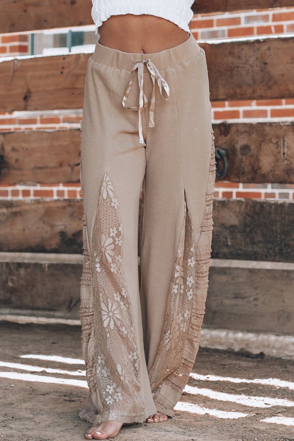 Smoke Gray Boho Lace Patchwork Wide Leg High Waist Pants - Premium Bottoms/Pants & Culotte from Momma Done Gone Crafty- Just $32.55! Shop now at Momma Done Gone Crafty