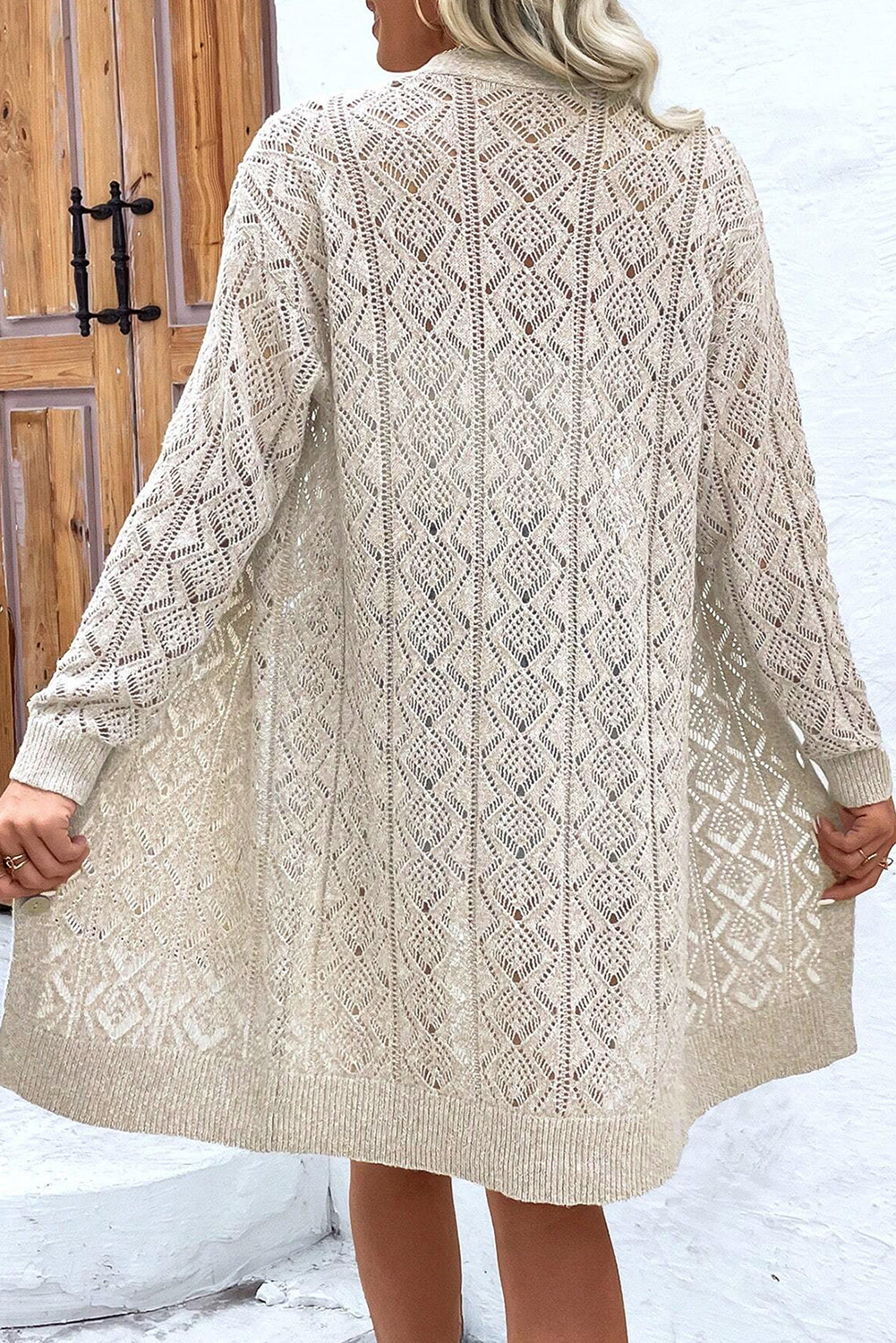 Parchment Hollow Out Buttons Front Long Cardigan - Premium Sweaters & Cardigans/Cardigans from Momma Done Gone Crafty- Just $49.99! Shop now at Momma Done Gone Crafty