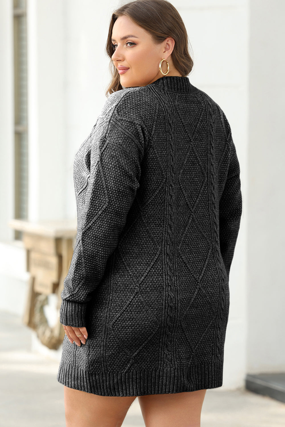 Black Cable Knit Drop Shoulder Loose Fit Sweater Dress - Premium Sweaters & Cardigans/Sweater Dresses from Momma Done Gone Crafty- Just $35.85! Shop now at Momma Done Gone Crafty