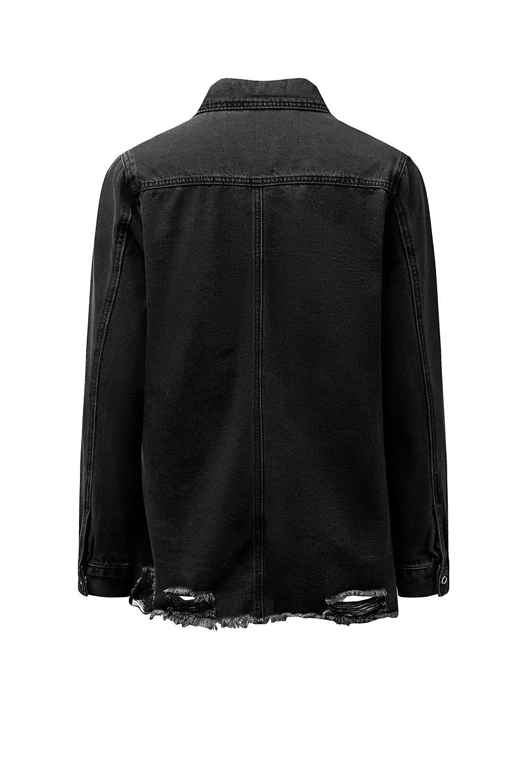 Black Ripped Denim Jacket - Premium Outerwear from Momma Done Gone Crafty- Just $56.99! Shop now at Momma Done Gone Crafty