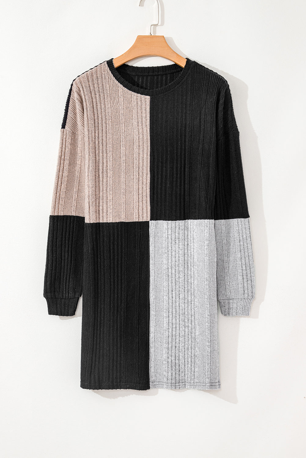Black Ribbed Color Block Drop Shoulder Long Sleeve Mini Dress - Premium Dresses from Momma Done Gone Crafty- Just $26.99! Shop now at Momma Done Gone Crafty