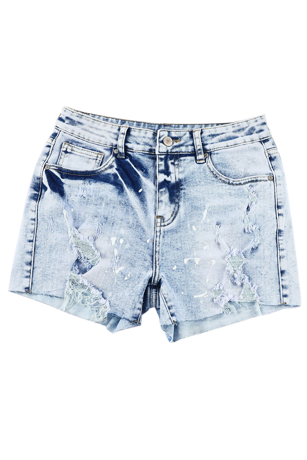 Sky Blue Distressed Bleached Denim Shorts - Premium Bottoms from Momma Done Gone Crafty- Just $30.00! Shop now at Momma Done Gone Crafty