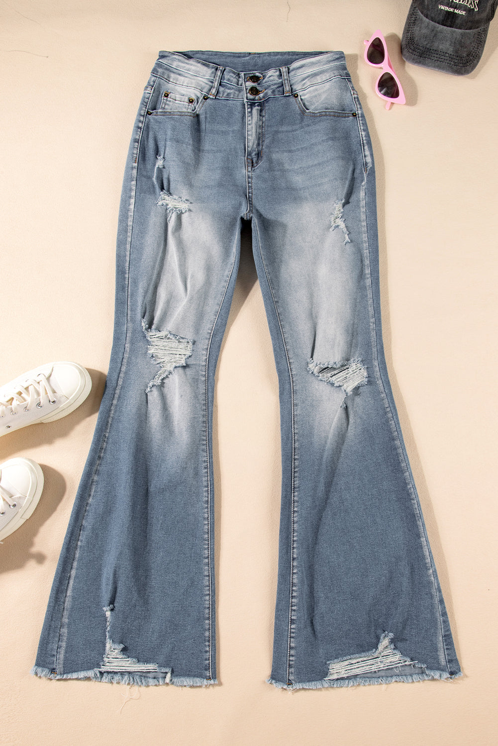 Dusk Blue Vintage Light Wash Ripped Raw Edge Flare Jeans - Premium Bottoms/Jeans from Ashes 2 Wildflowers Boutique, LLC- Just $39.54! Shop now at Ashes 2 Wildflowers Boutique, LLC