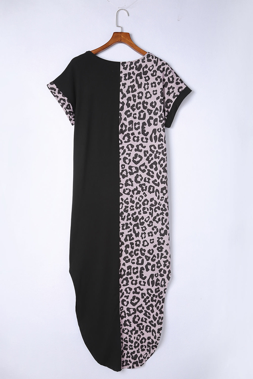 Black Contrast Solid Leopard Short Sleeve T-shirt Dress with Slits - Premium Dresses from Momma Done Gone Crafty- Just $24! Shop now at Momma Done Gone Crafty