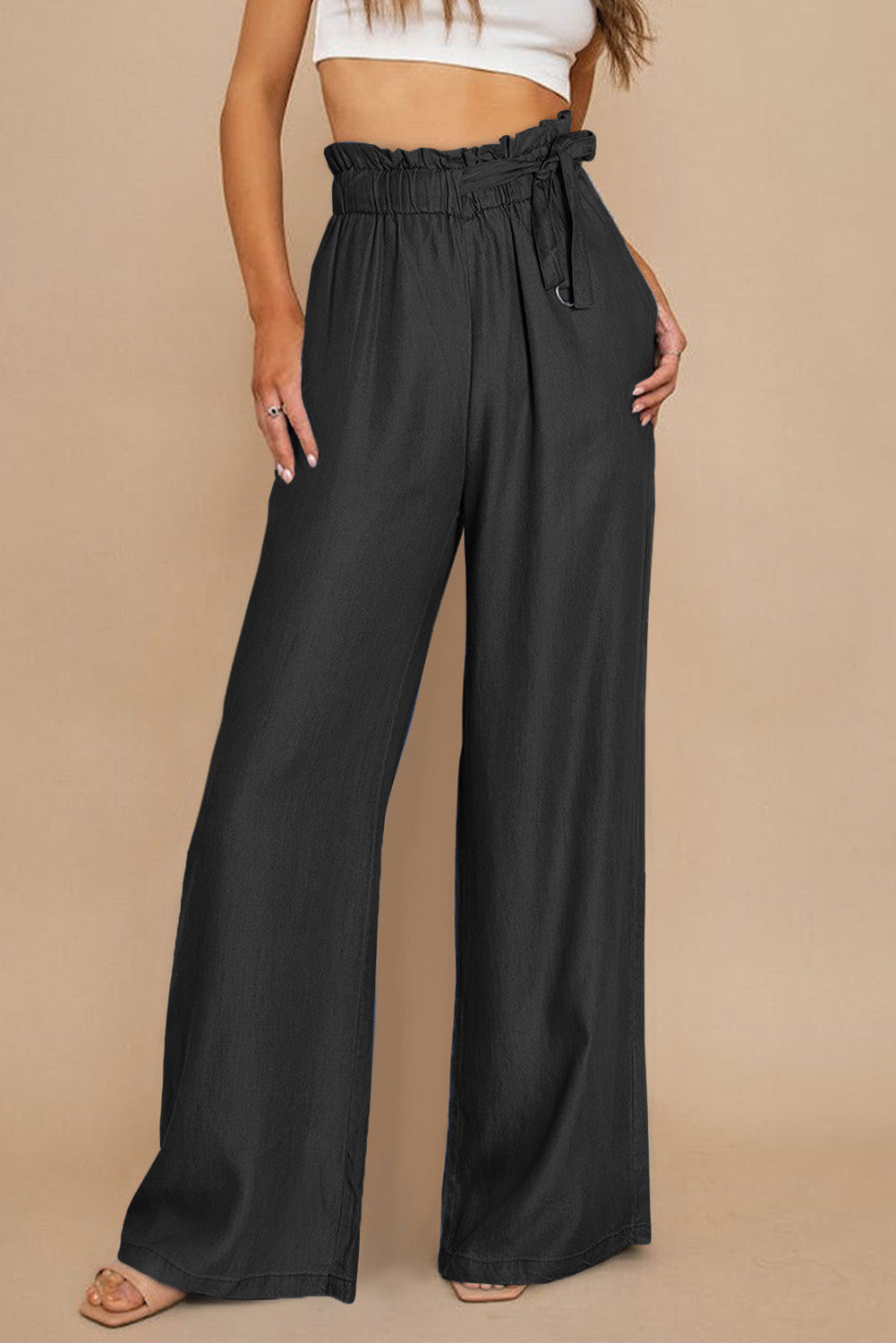 Black High Waist Pocketed Wide Leg Tencel Jeans - Premium Bottoms from Momma Done Gone Crafty- Just $58.00! Shop now at Momma Done Gone Crafty