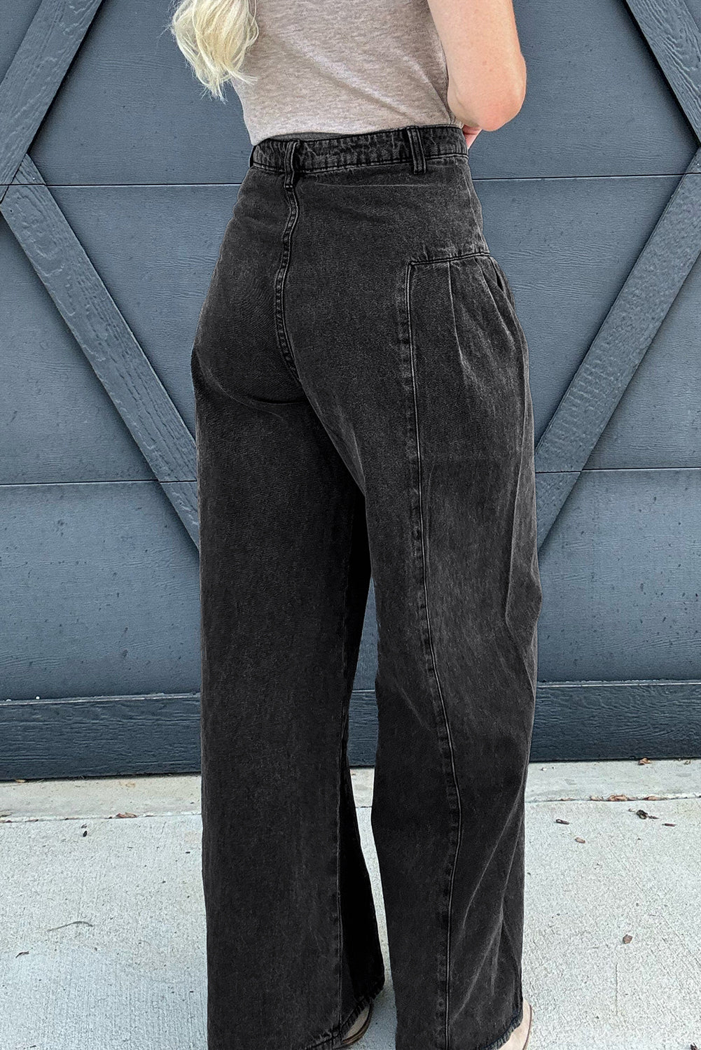 Dark Grey Pleated Wide Leg Mineral Wash Denim Pants - Premium Bottoms/Jeans from Momma Done Gone Crafty- Just $36.45! Shop now at Momma Done Gone Crafty