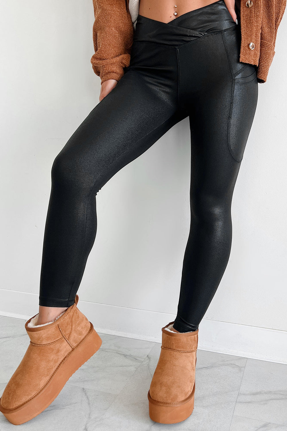 Black V Crossover High Waist Pocketed Leggings - Premium Bottoms/Leggings from Momma Done Gone Crafty- Just $28.20! Shop now at Momma Done Gone Crafty