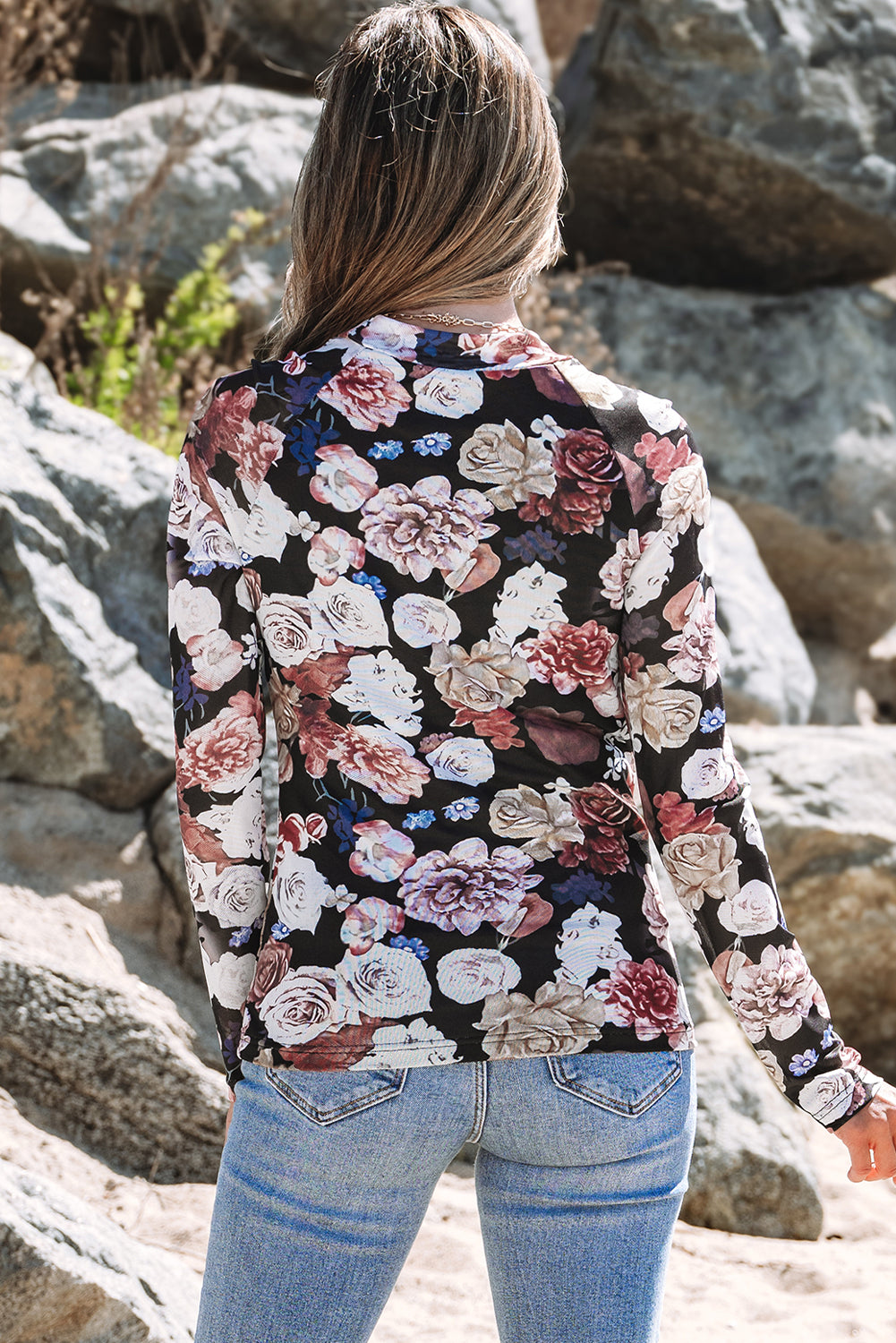 Pink Mesh Floral Print Mock Neck Long Sleeve Slim Top - Premium Tops/Long Sleeve Tops from Ashes 2 Wildflowers Boutique, LLC- Just $26.30! Shop now at Ashes 2 Wildflowers Boutique, LLC