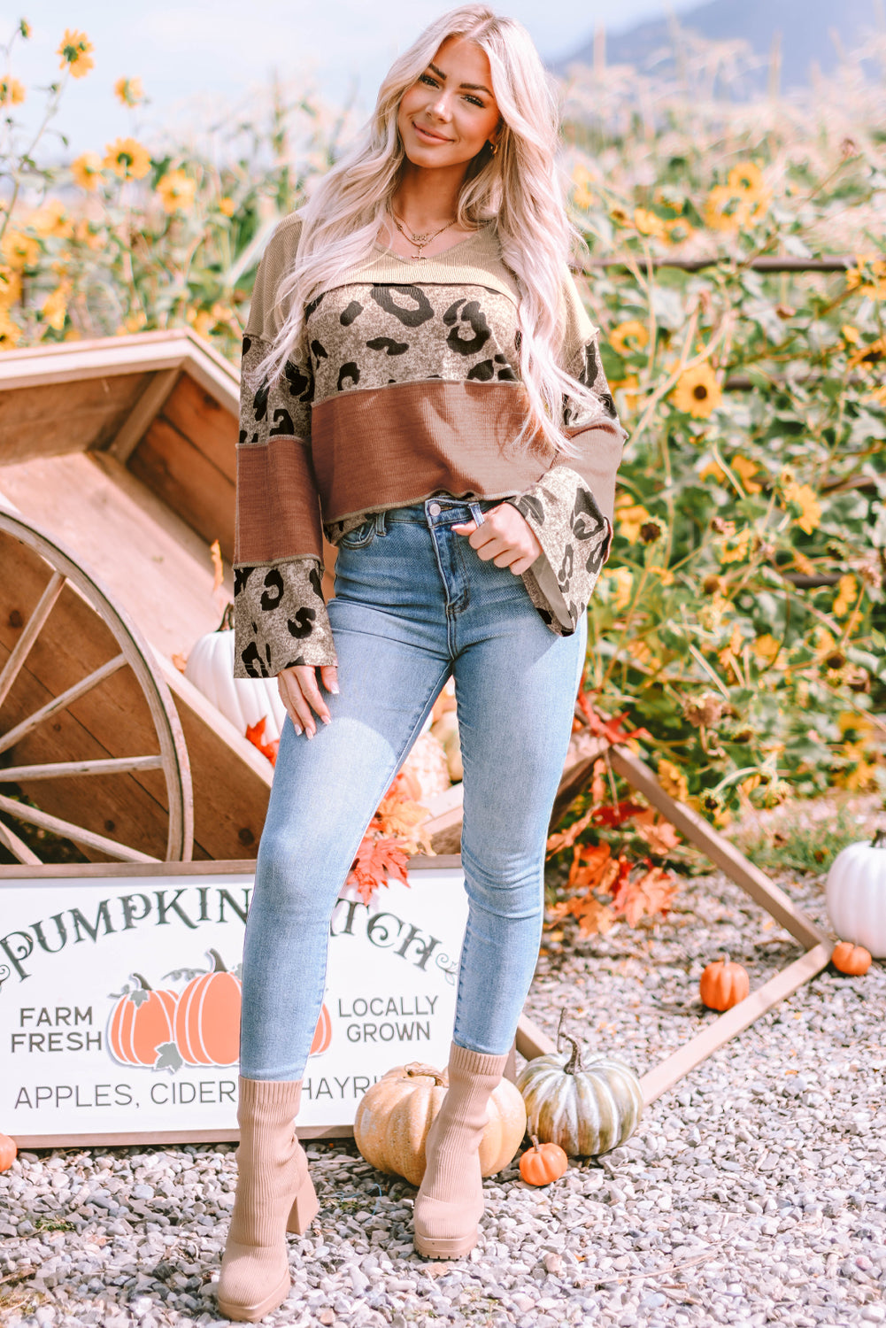 Leopard Colorblock Patchwork V-Neck Loose Sleeve Knit Top - Premium Tops/Long Sleeve Tops from Ashes 2 Wildflowers Boutique, LLC- Just $28.97! Shop now at Ashes 2 Wildflowers Boutique, LLC