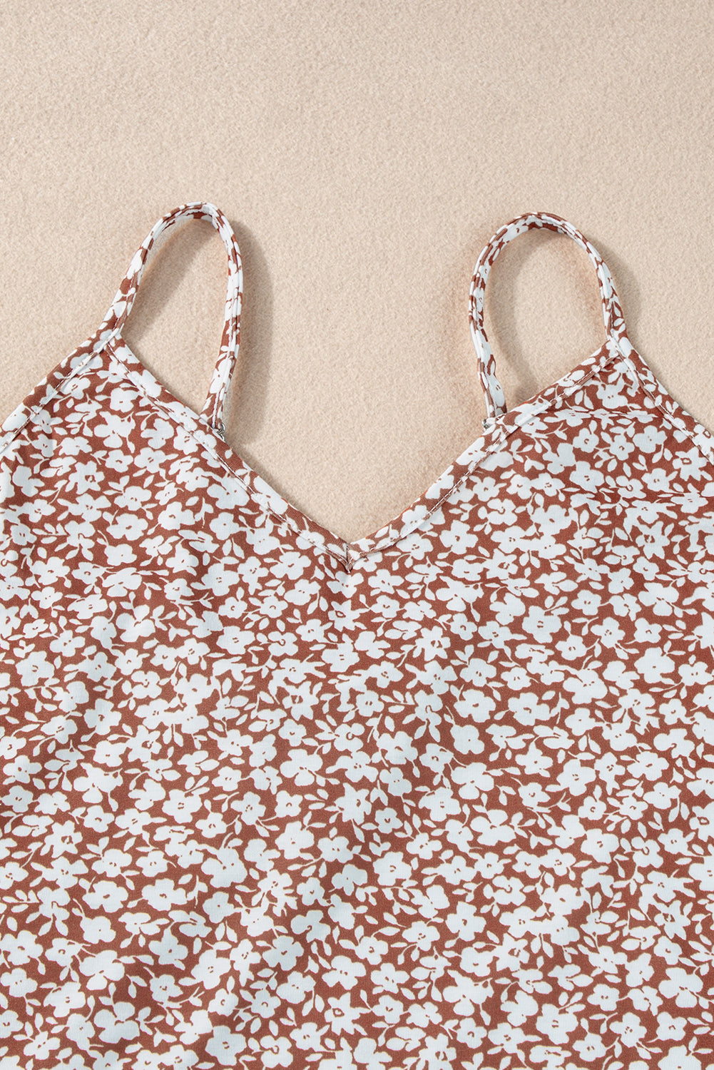 Chestnut Floral Print Spaghetti Strap V Neck Bodysuit - Premium Tops/Bodysuits from Ashes 2 Wildflowers Boutique, LLC- Just $9.60! Shop now at Ashes 2 Wildflowers Boutique, LLC