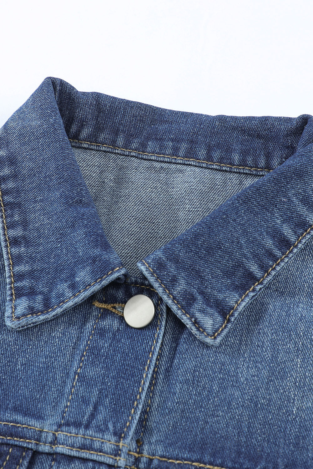 Blue Lapel Distressed Raw Hem Buttons Denim Jacket - Premium Outerwear from Momma Done Gone Crafty- Just $44.00! Shop now at Momma Done Gone Crafty