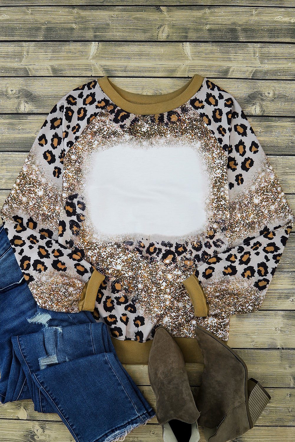 Leopard Print Bleached Long Sleeve Top - Premium Tops from Momma Done Gone Crafty- Just $34.60! Shop now at Momma Done Gone Crafty