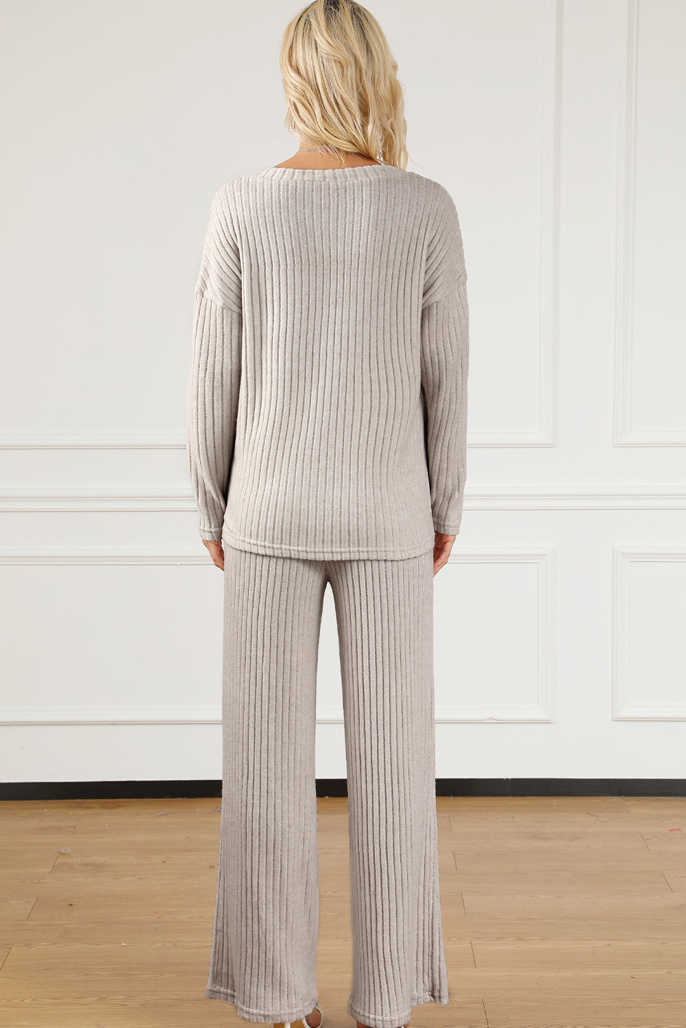 Khaki Ribbed Knit V Neck Slouchy Two-piece Outfit - Premium Loungewear & Sleepwear/Loungewear from Ashes 2 Wildflowers Boutique, LLC- Just $36.20! Shop now at Ashes 2 Wildflowers Boutique, LLC
