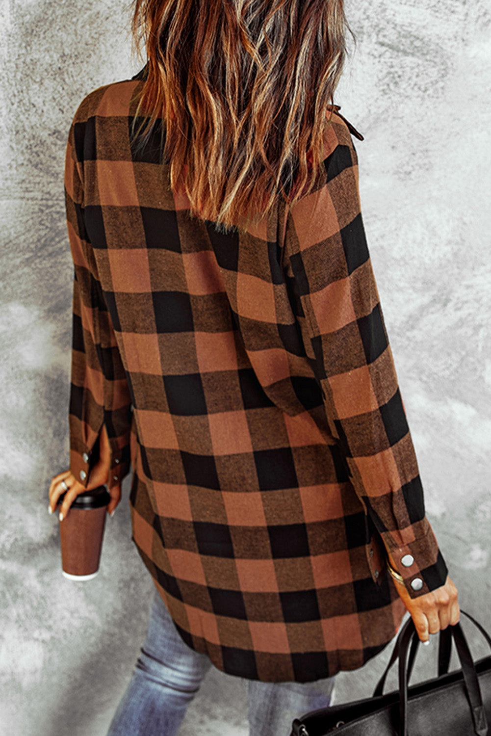Brown Turn-down Collar Plaid Shirt Coat - Premium Outerwear from Momma Done Gone Crafty- Just $54.60! Shop now at Momma Done Gone Crafty