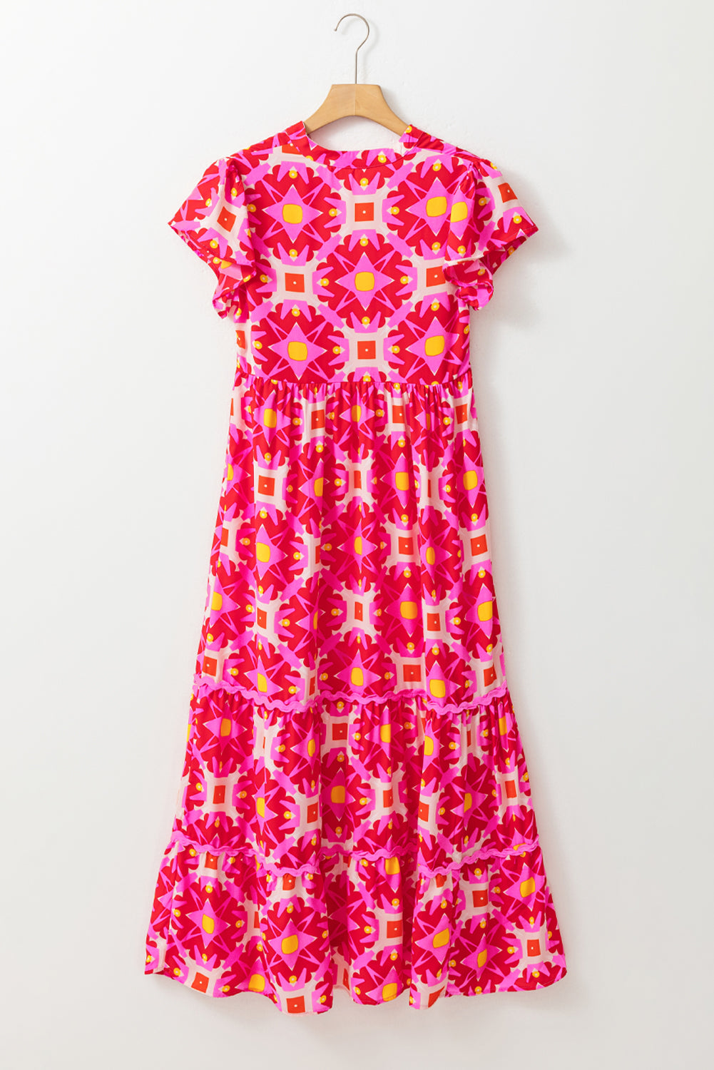 Strawberry Pink Geo Print V-neck Maxi Dress - Premium Dresses/Maxi Dresses from Ashes 2 Wildflowers Boutique, LLC- Just $38.56! Shop now at Ashes 2 Wildflowers Boutique, LLC