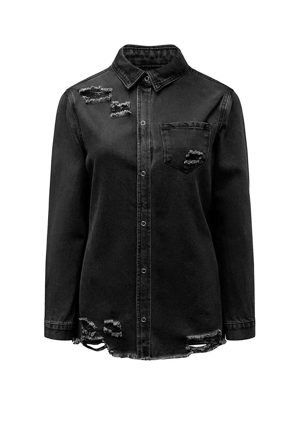 Black Ripped Denim Jacket - Premium Outerwear from Momma Done Gone Crafty- Just $56.99! Shop now at Momma Done Gone Crafty