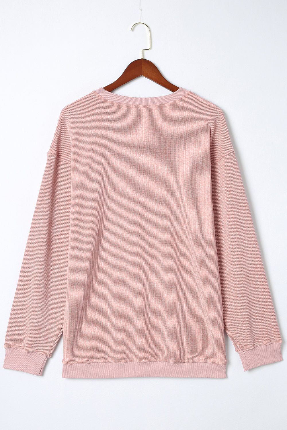 Pink Solid Ribbed Knit Round Neck Pullover Sweatshirt - Premium Tops from Momma Done Gone Crafty- Just $38.94! Shop now at Momma Done Gone Crafty