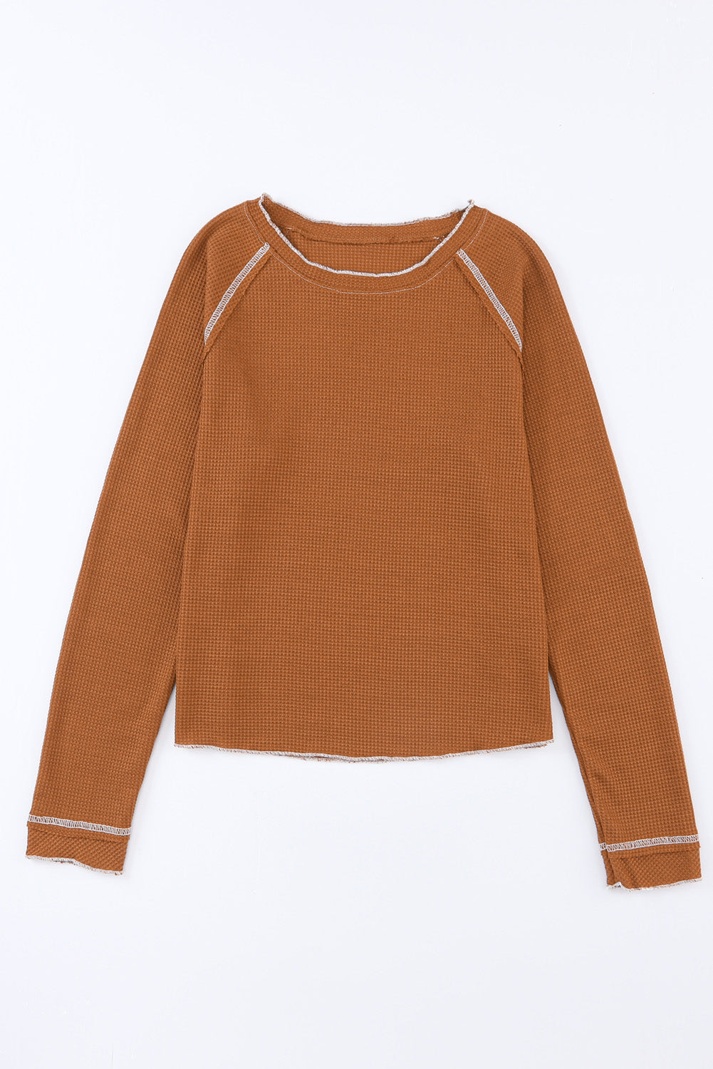 Brown Textured Round Neck Long Sleeve Top - Premium Tops from Momma Done Gone Crafty- Just $23! Shop now at Momma Done Gone Crafty