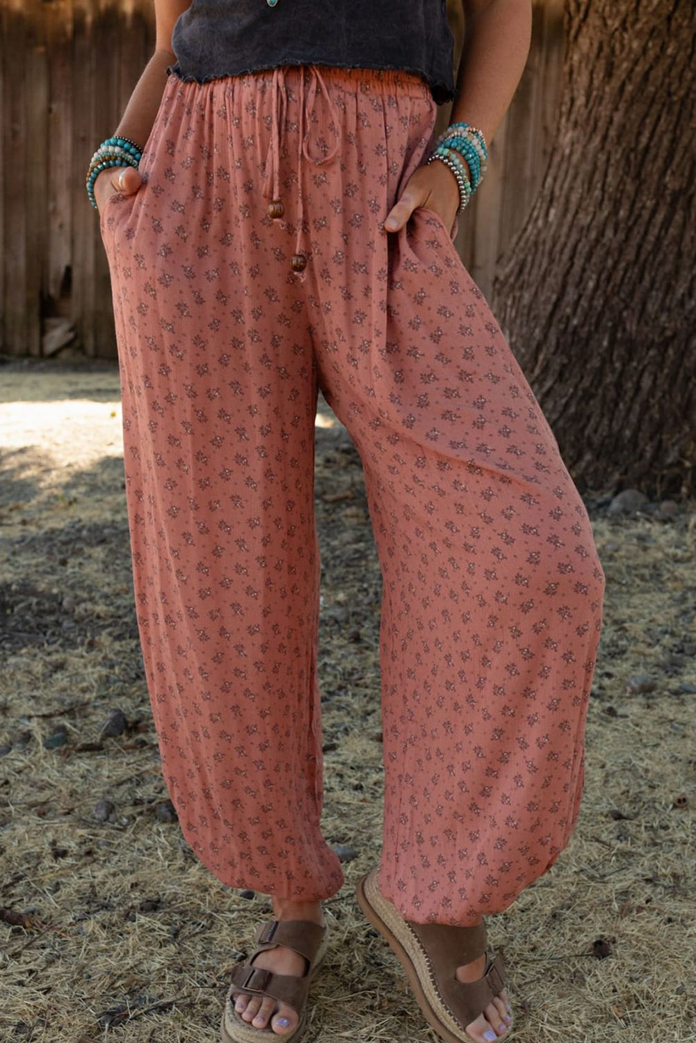 Pink Boho Floral Printed Wide Leg Jogger Pants - Premium Bottoms/Pants & Culotte from Momma Done Gone Crafty- Just $22.20! Shop now at Momma Done Gone Crafty
