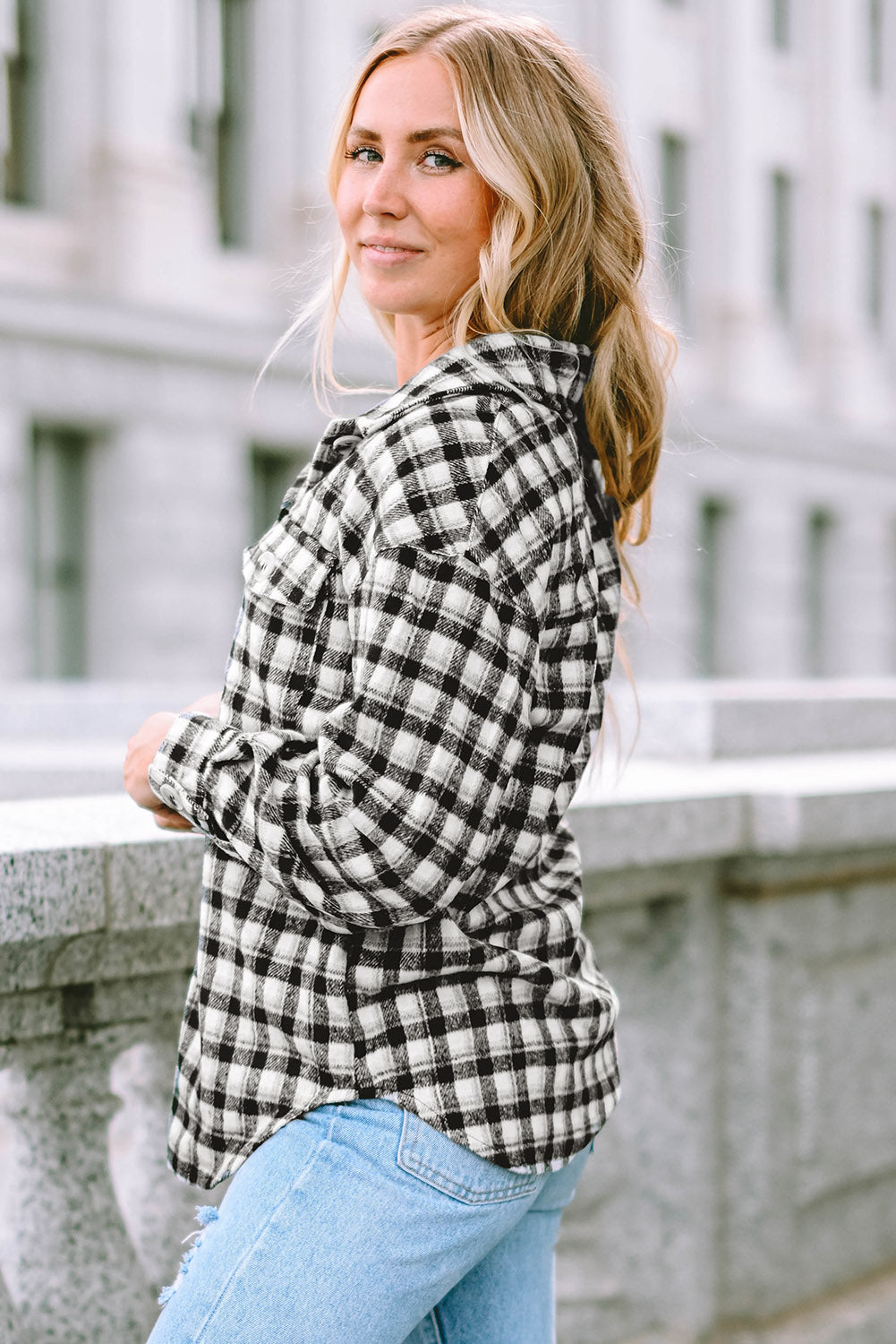 Black Plaid Print Chest Pockets Buttoned Tunic Shacket - Premium Outerwear from Momma Done Gone Crafty- Just $40! Shop now at Momma Done Gone Crafty