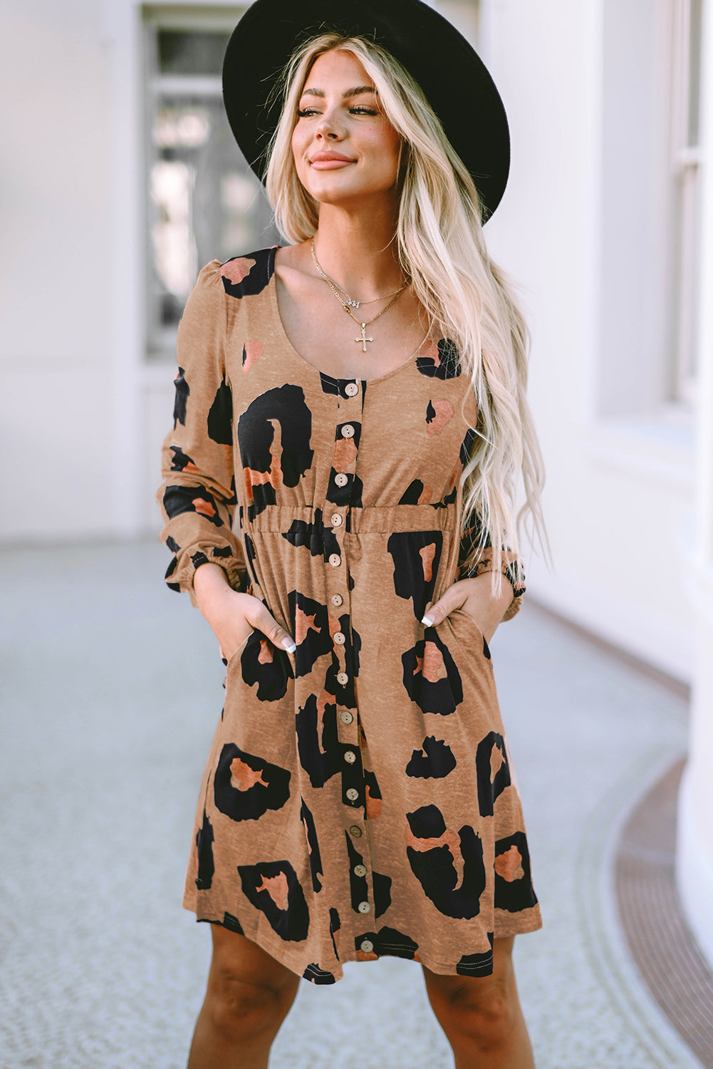 Leopard Print Button Front Bubble Sleeve Loose Knit Dress - Premium Dresses from Momma Done Gone Crafty- Just $40.80! Shop now at Momma Done Gone Crafty