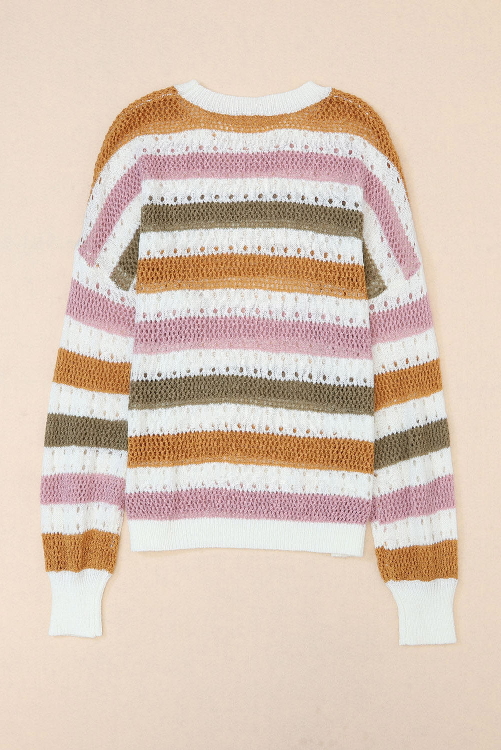 Multicolor Striped Hollowed Knitted Loose Sweater - Premium Tops from Momma Done Gone Crafty- Just $35.40! Shop now at Momma Done Gone Crafty